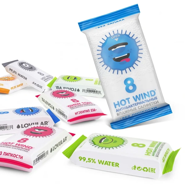 Lovular влажные салфетки антибактериальные HOT WINDS, 8 шт/уп